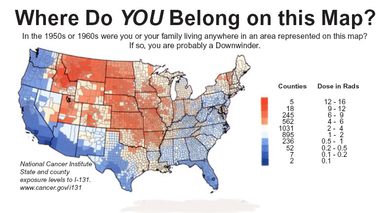 Map outlining Downinders exposure and those who are eligible for compensation.