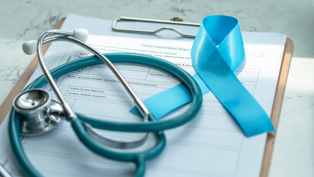 Blue awareness ribbon for prostate cancer.