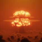 3d render Nuclear explosion above the clouds during an atmospheric nuclear tests